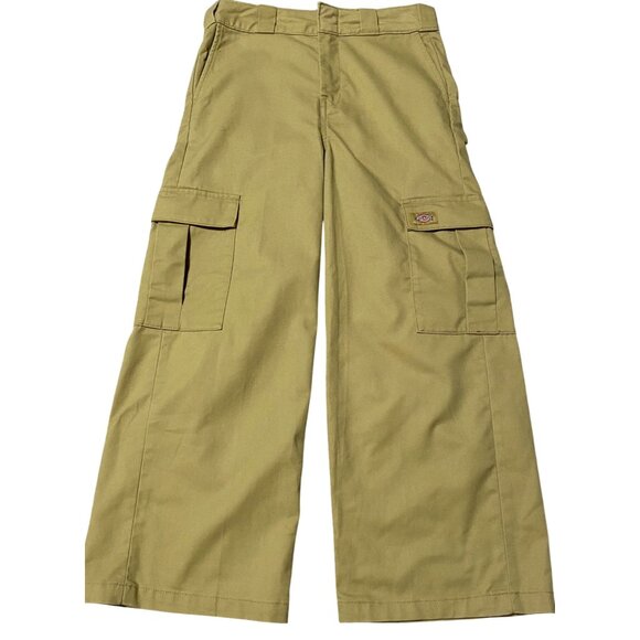 DICKIES Cargo Khaki Wide Leg Twill Cropped Pants Size 2 Women Grunge - Picture 1 of 3